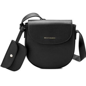 Melie Bianco Black Crossbody Saddle Bag with Mini Pouch
